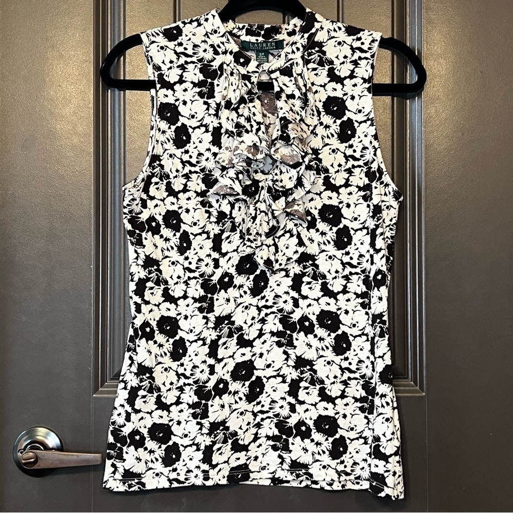 Lauren Ralph Lauren Brown White Floral Blouse Small
